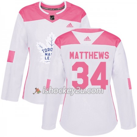Dame NHL Toronto Maple Leafs Trøje Auston Matthews 34 Adidas 2017-2018 Hvid Lyserød Fashion Authentic